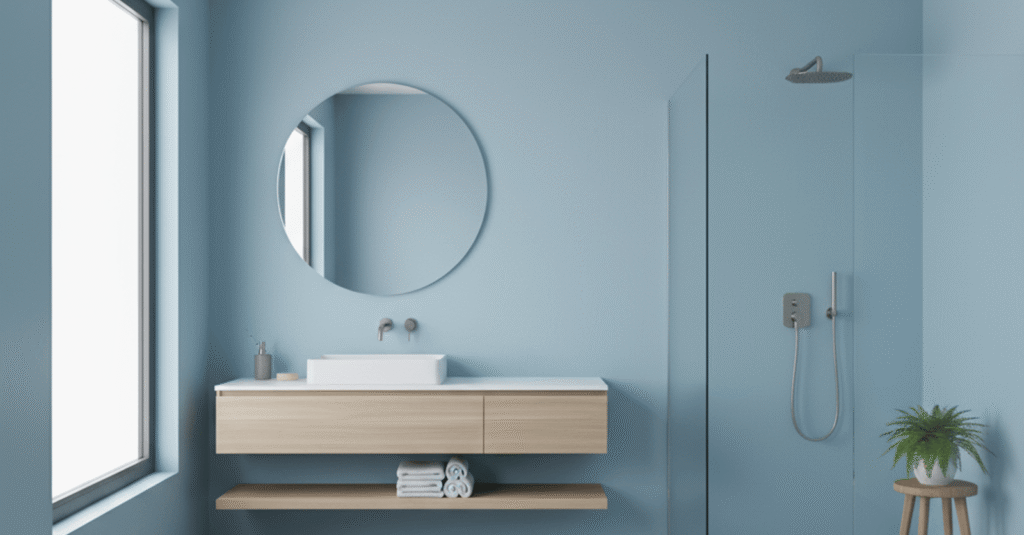 Un baño moderno y luminoso después de pintar baño antihumedad bilbao, mostrando paredes impecables y secas.