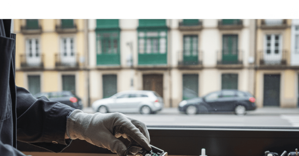 Cerrajero Recalde Bilbao trabajando en una cerradura moderna con herramientas de precisión.