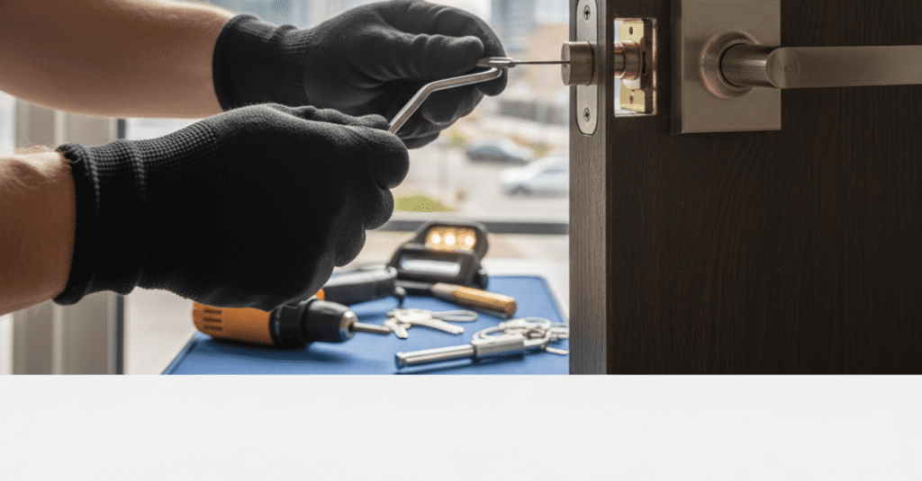 Servicio de cerrajero san ignacio bilbao abriendo una puerta con herramientas profesionales.