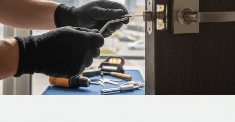Servicio de cerrajero san ignacio bilbao abriendo una puerta con herramientas profesionales.