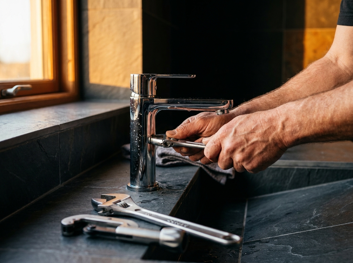 Fontanero reparando grifo en Vitoria-Gasteiz