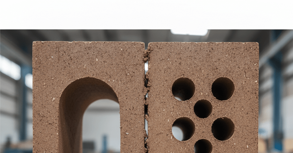 Comparativa de ladrillo hueco vs perforado, mostrando sus estructuras internas y externas.