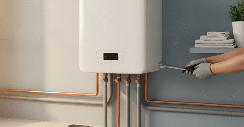 Profesional instalando un nuevo sistema para el cambio de caldera bilbao en un hogar moderno.