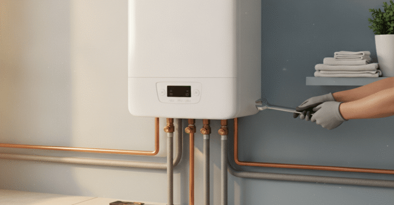 Profesional instalando un nuevo sistema para el cambio de caldera bilbao en un hogar moderno.