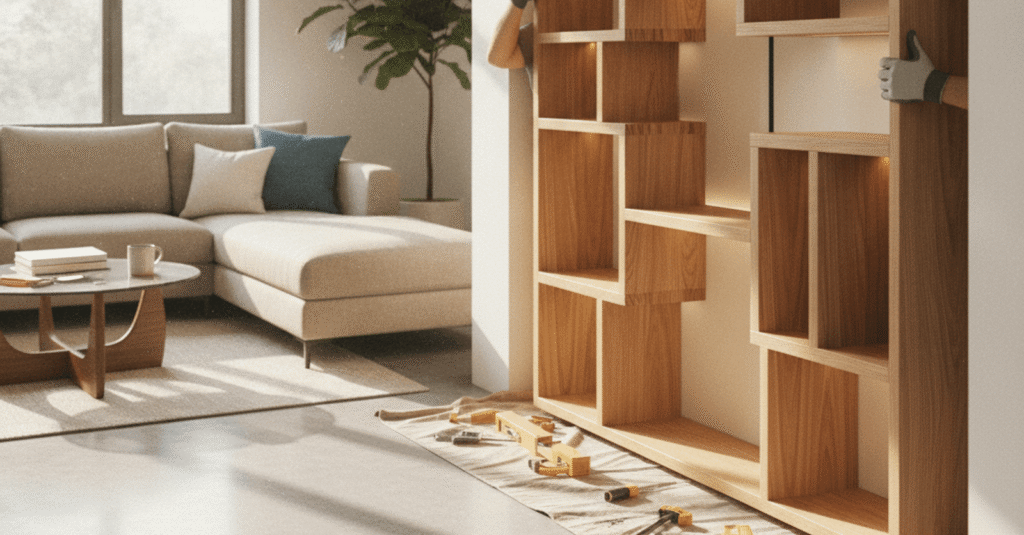 Mueble a medida de madera recién instalado por carpinteros en Bizkaia en un hogar moderno.