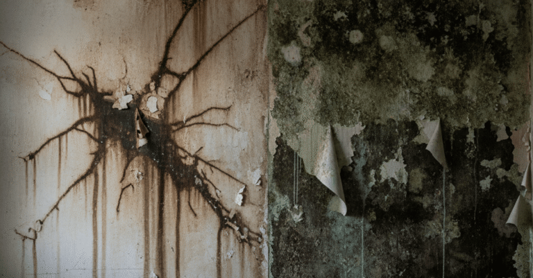 Comparativa visual de los efectos de la humedad por filtracion vs condensacion en una pared interior de una vivienda.