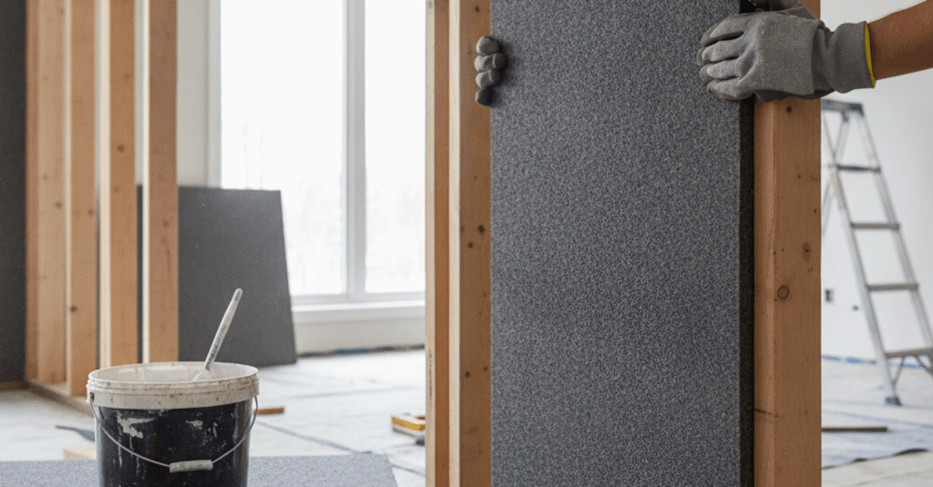 Hombre instalando paneles para como insonorizar pared piso vecino
