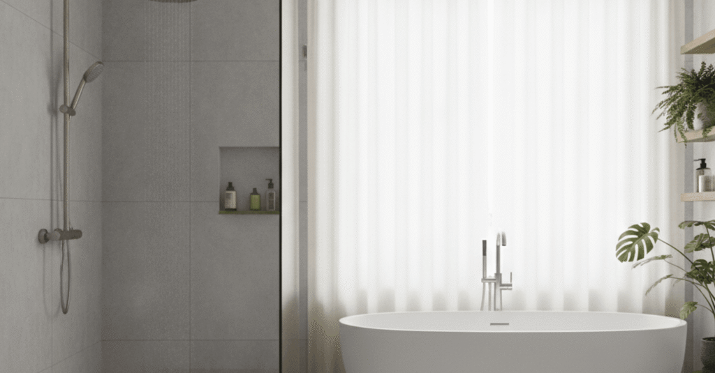 Comparativa de ducha vs banera reforma en un baño moderno y luminoso.