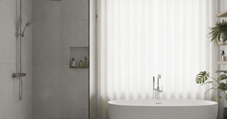 Comparativa de ducha vs banera reforma en un baño moderno y luminoso.