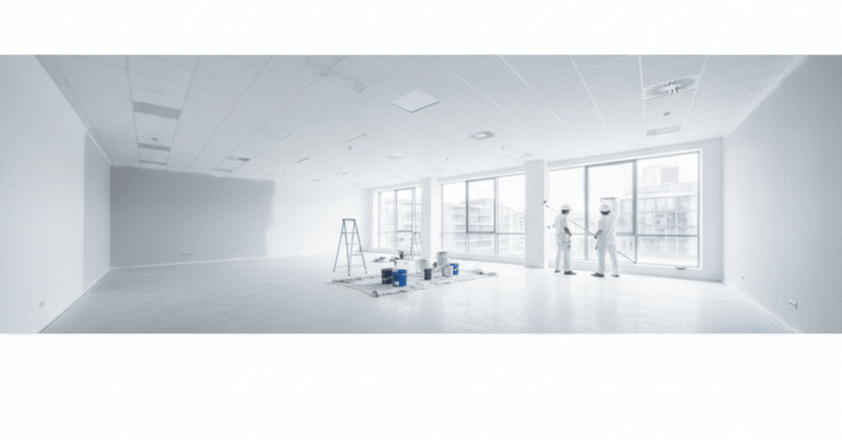 Profesionales expertos en pintar local comercial Bilbao, aplicando pintura de alta calidad en un espacio comercial moderno.