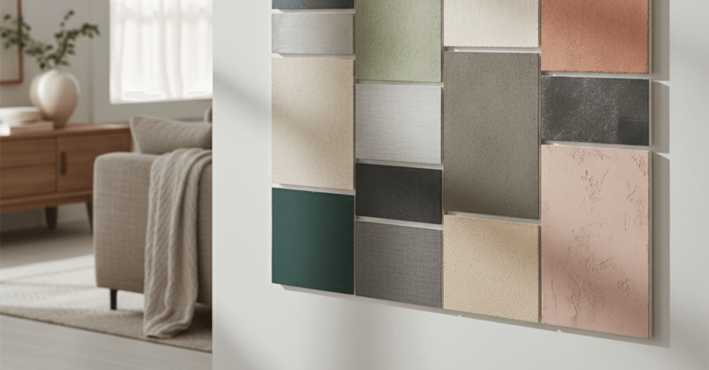 Comparativa de tipos de pintura para pared en diferentes muestras de color