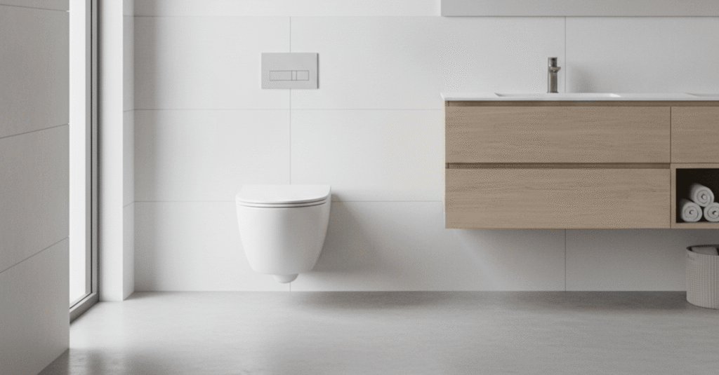Baño moderno con inodoro de marcas inodoros cisterna empotrada en un piso de Bilbao
