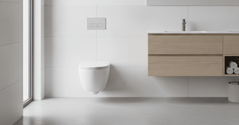 Baño moderno con inodoro de marcas inodoros cisterna empotrada en un piso de Bilbao